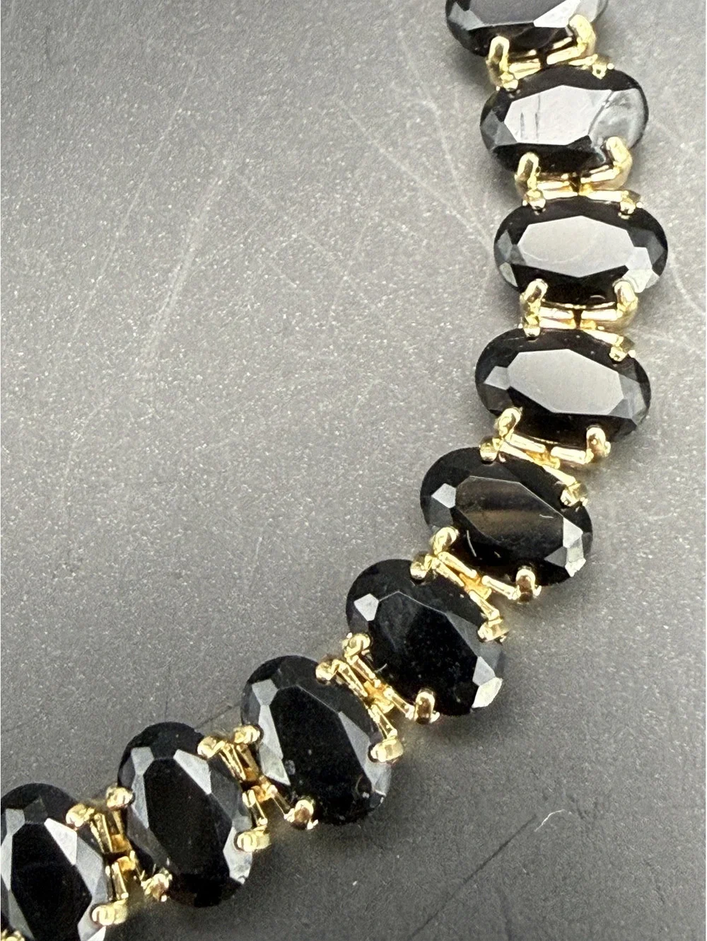 candy+clover black oval crystal gold tone tennis bracelet